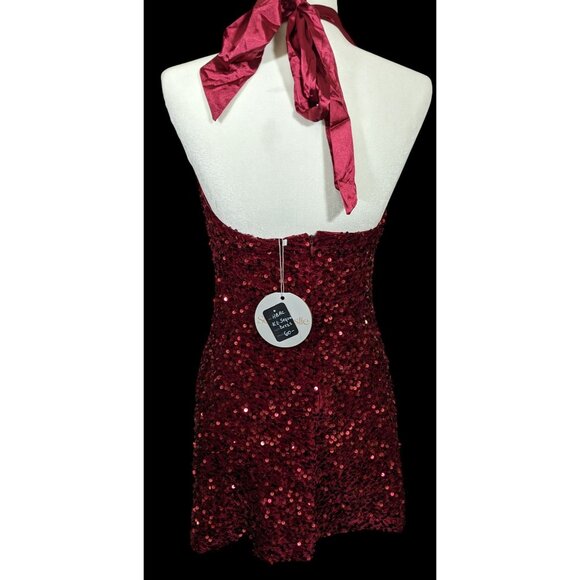 Glam Merlot Star Lights Halter Mini Dress By Selfie Leslie - Picture 4 of 12